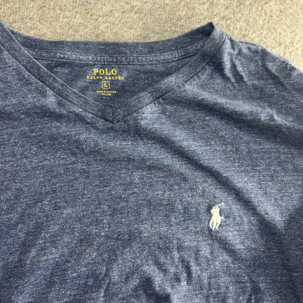 Polo Ralph Lauren Mens V-Neck T-Shirt Navy Blue Heather Cotton Short Sleeve L